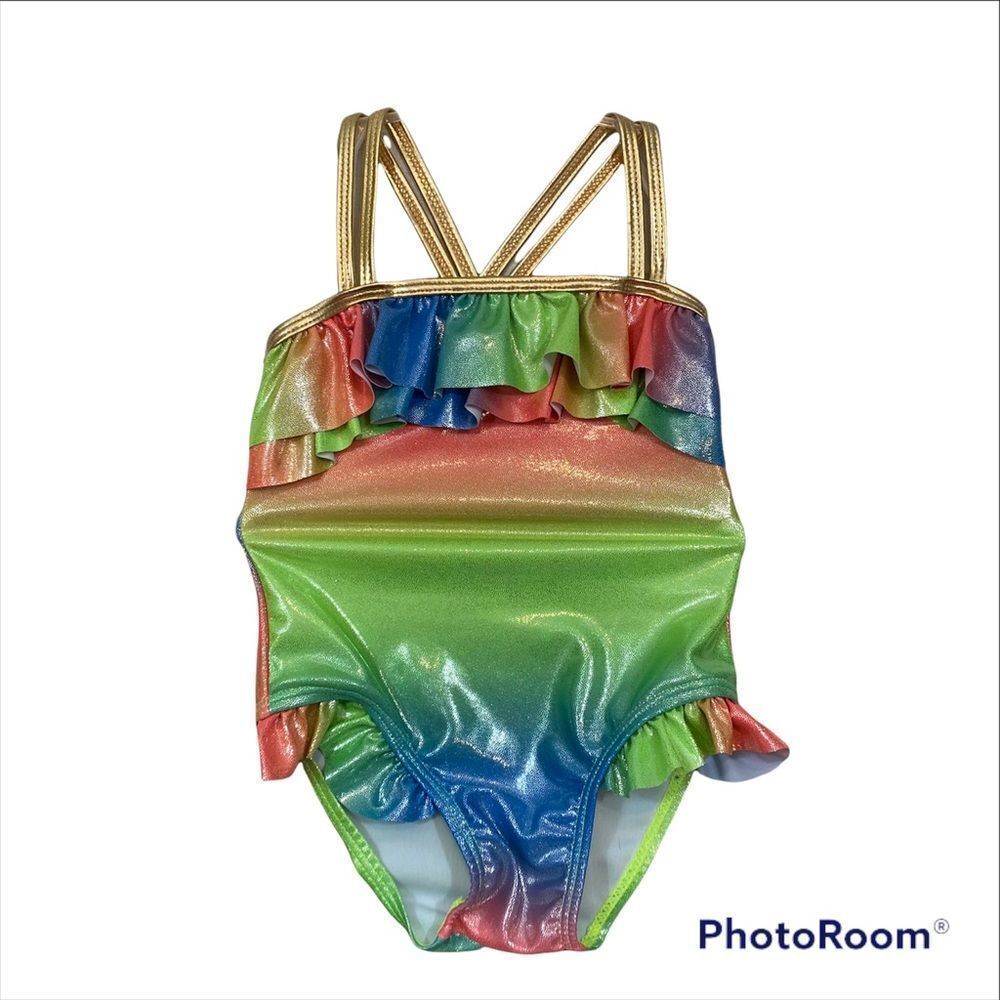 NWT Girls Real Love Brand Rainbow Ruffle One‎ Piece Bathing Suit